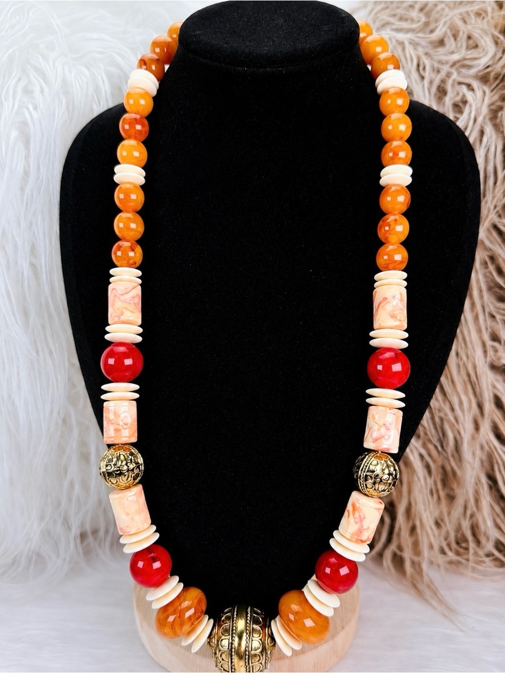 Vintage Chunky Beaded Statement Necklace Hidden Screw Barrel Clasp Colorful